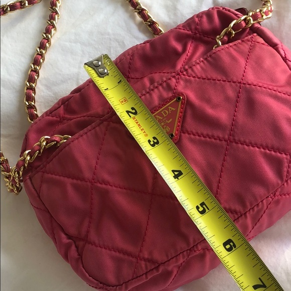 Prada Bag Pink Nylon - Barbie Color with Gold Long Double Chain Straps - Picture 13 of 17